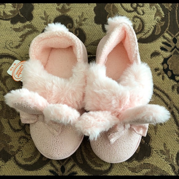 Girls Light Pink Bunny Slippers - Picture 2 of 8